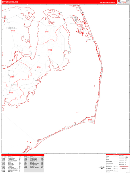 Outer Banks Zip Code Wall Map
